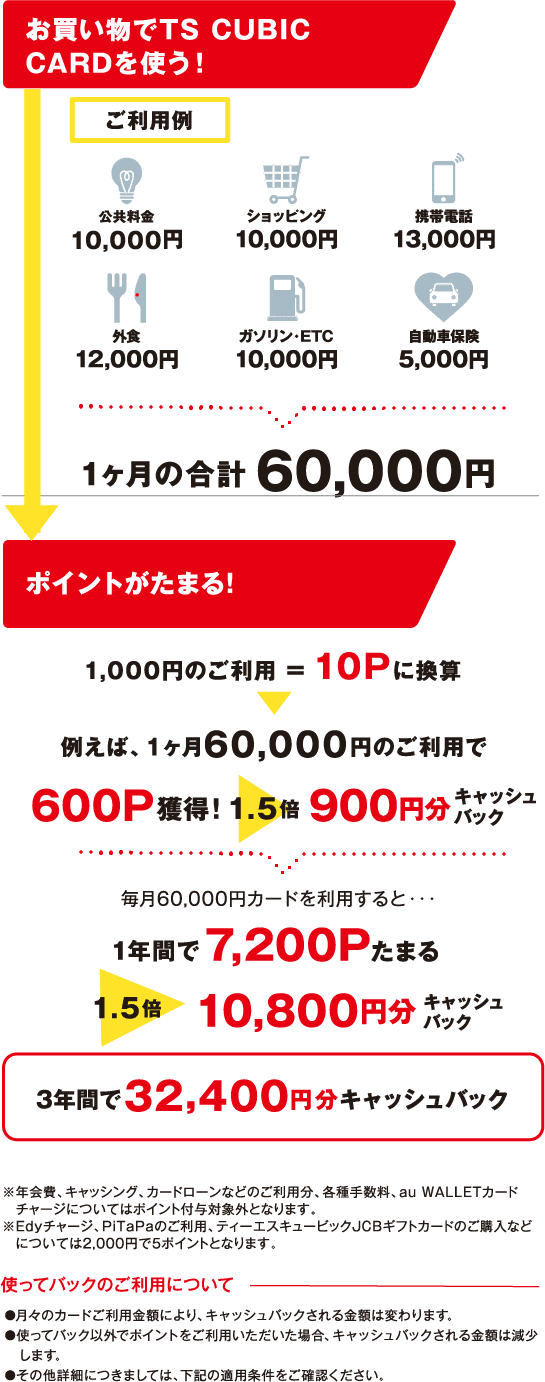 お買い物でTS CUBICCARDを使う！ポイントがたまる！